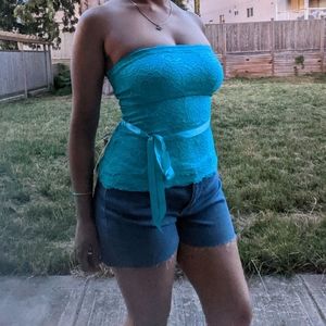 Y2K LE CHATEAU Blue Lace Vintage Tube Top